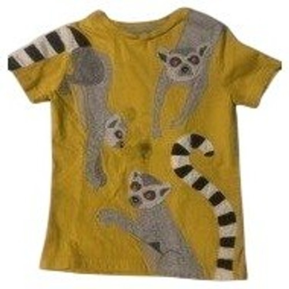 Boden Kids Yellow Lemur Applique Graphic Tee Short Sleeve Cotton Shirt